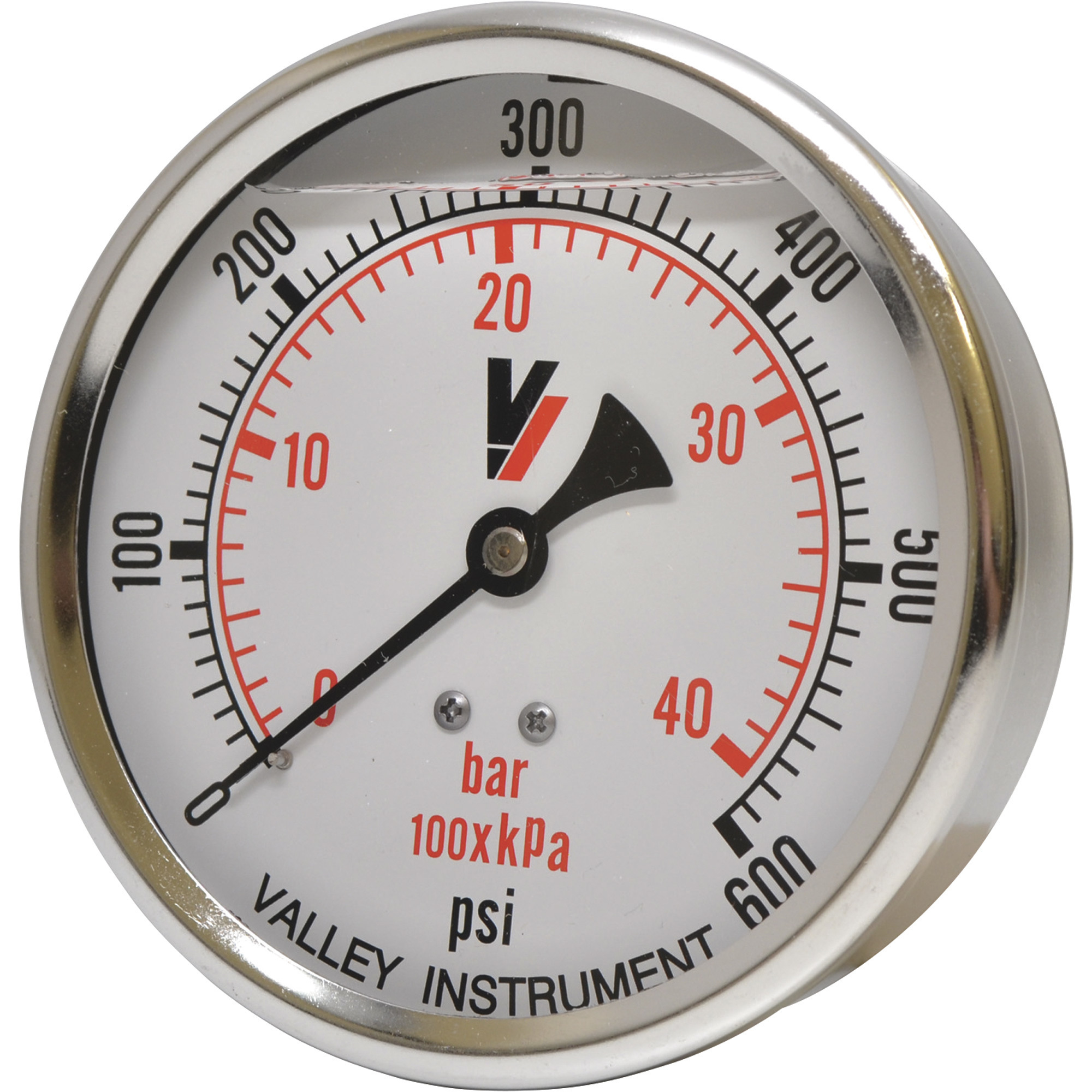 Valley Industries, 4in. Back Mt Gauge 600PSI, Case Material Stainless Steel, Min. Operating Pressure 0 PSI, Max. Operating Pressure 600 PSI, Model# 4240GXB600